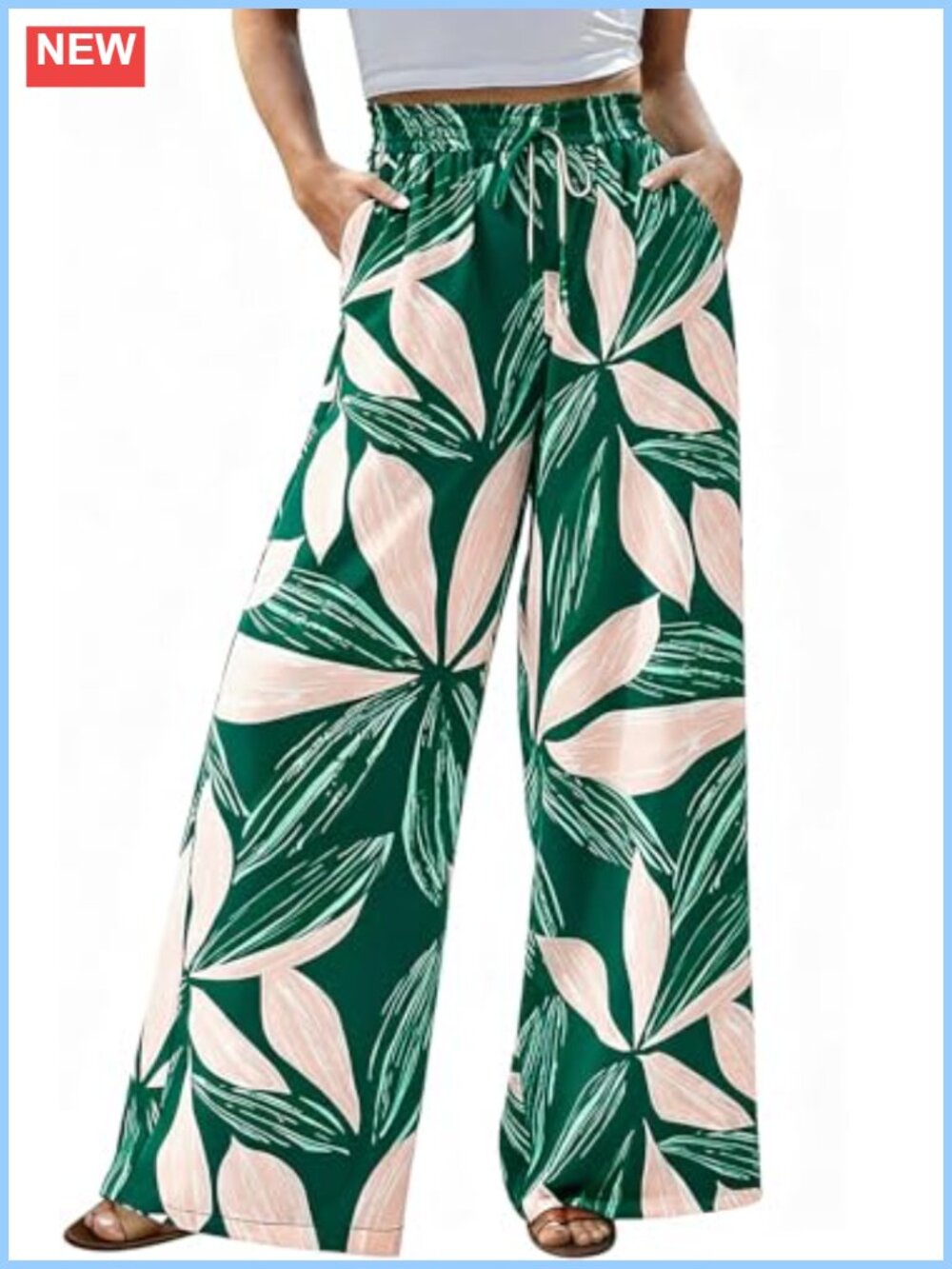 Wide Leg Palazzo Pants Women Flowy High Waist Boho Summer Outfits with Pockets